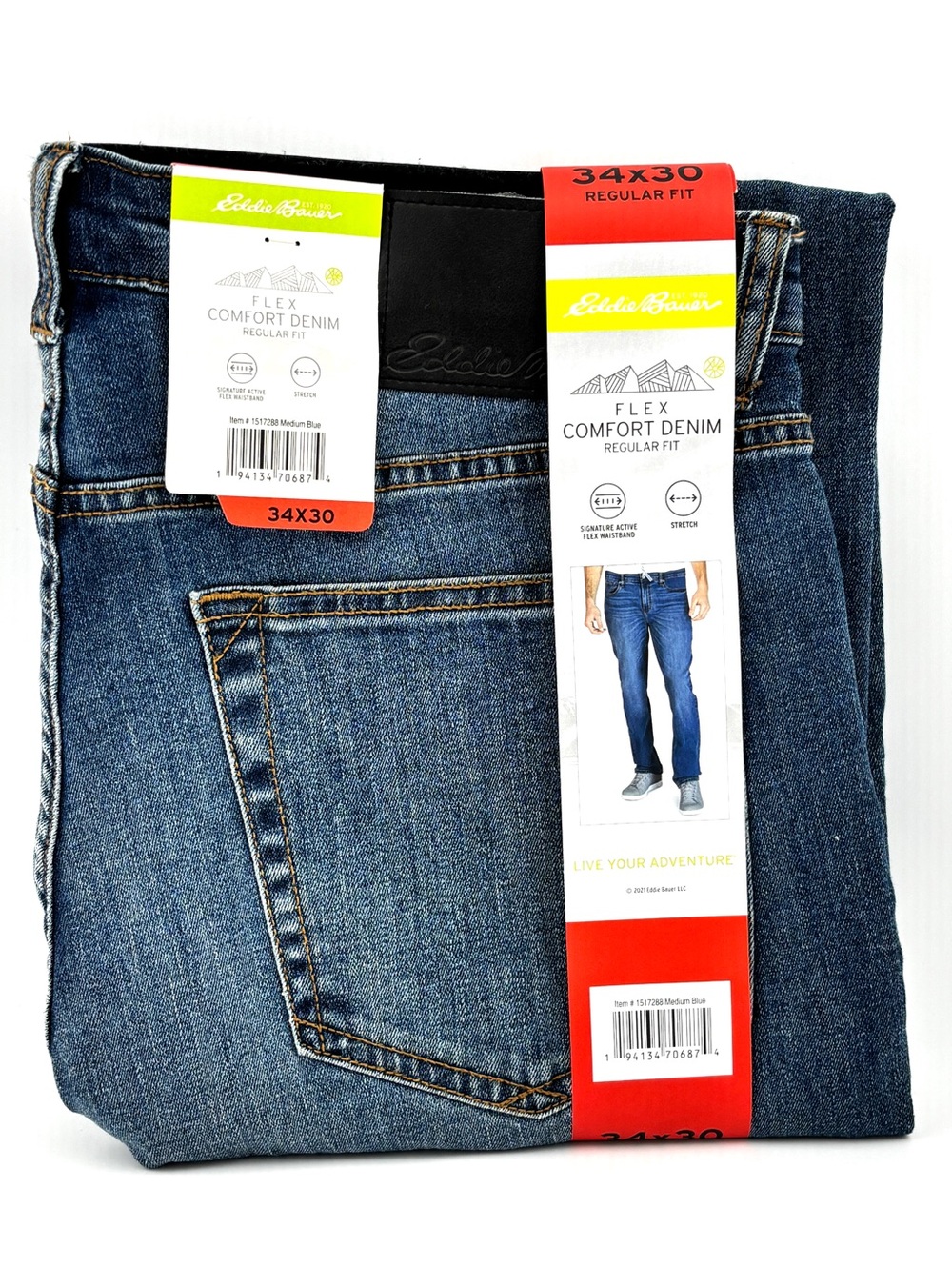 NWT Eddie Bauer Men’s Flex Comfort Denim Jeans Size W34 L30